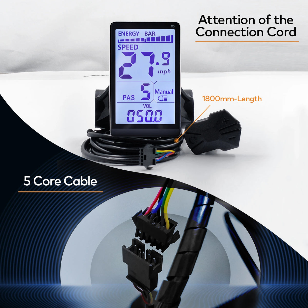 M5 Electric Bike LCD Display Meter Control Panel 24V 36V 48V 60V with Waterproof Plug for Bike Accessories