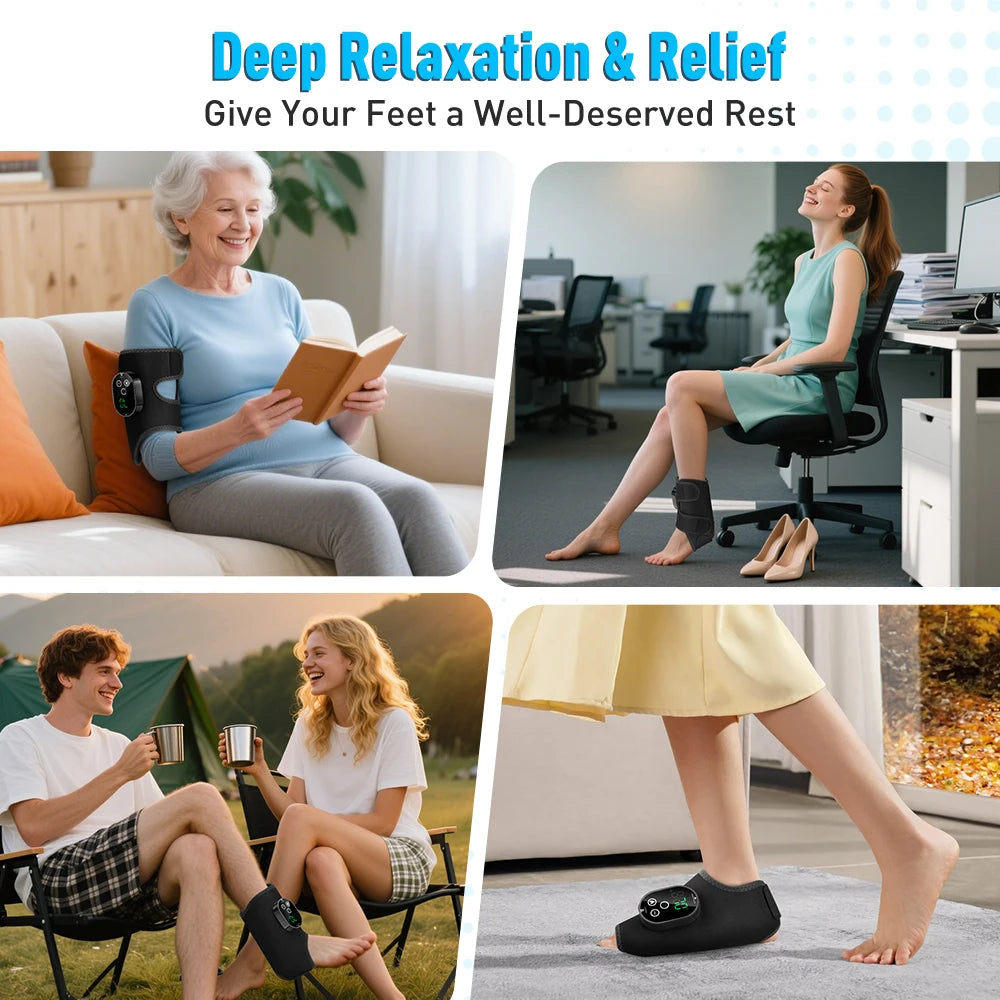 Heated Ankle Massager Black Foot Wrap Dual Motor 3 Speeds 6 Heat Levels Timer Type-C Rechargeable for Foot Calf Arm Home Travel