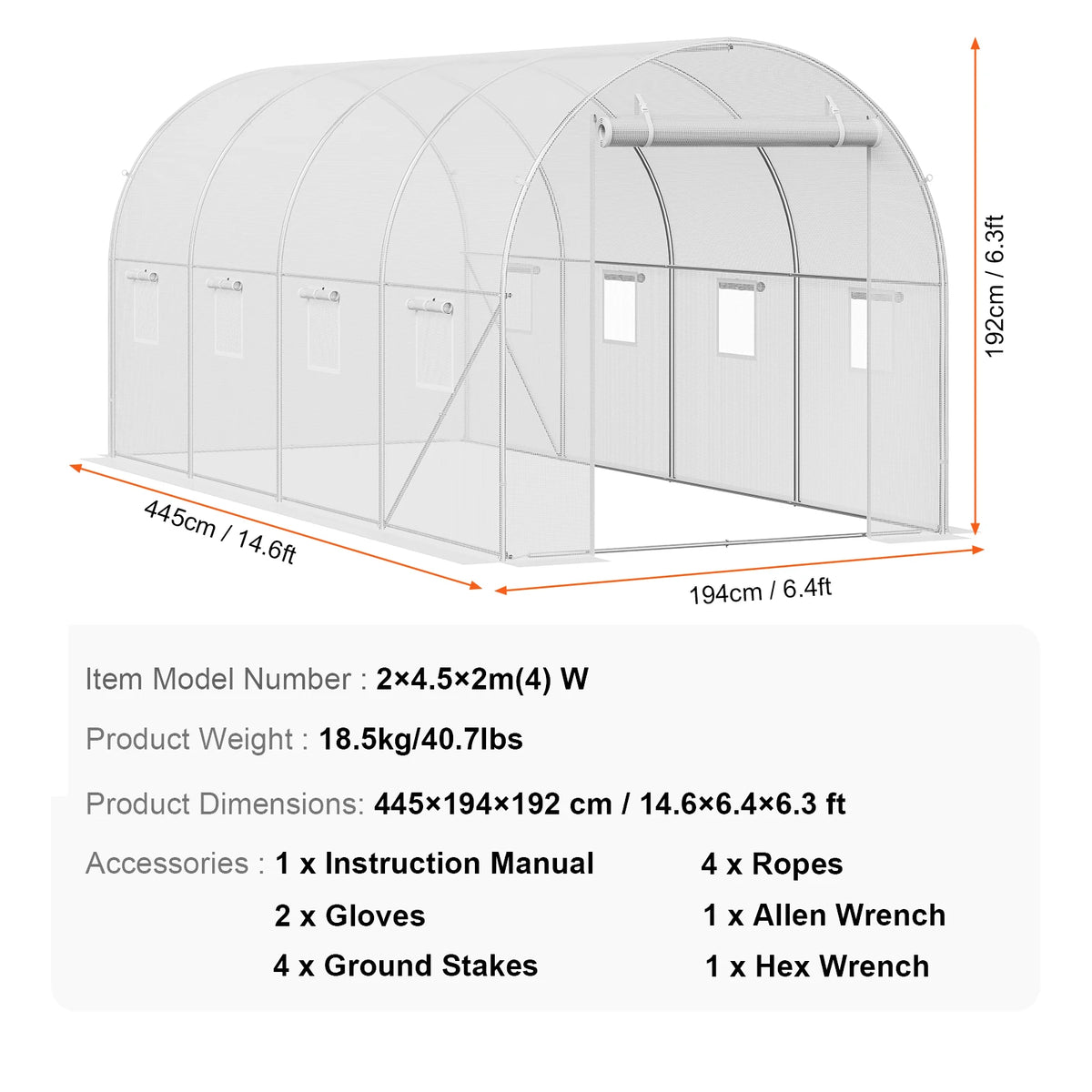SucceBuy Walk-in Tunnel Greenhouse Hoop House Greenhouse Tunnel Plant Hot House with Steel Frame PE Cover Roll-up Zipper Door