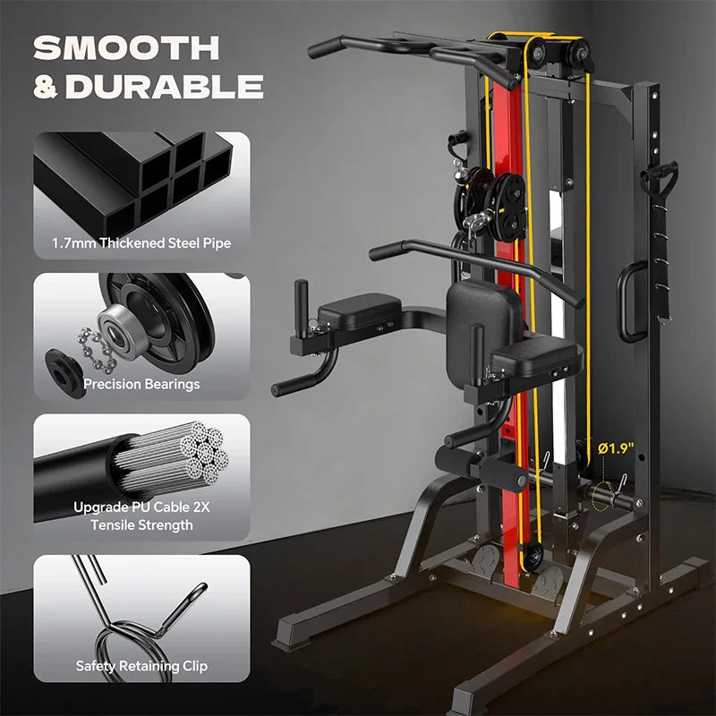 Pooboo Power Tower Pull Up and Dip Station Cable Machine