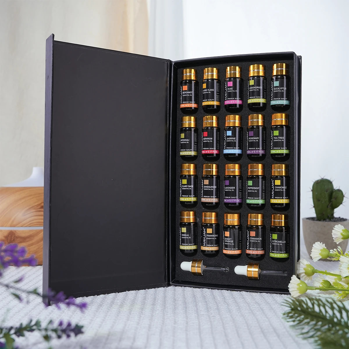MAYJAM Christmas Gift Essential Oils Set,20 Bottles Fragrance Oils Lavender Jasmine Eucalyptus Vanilla Frankincense Peppermint Sandalwood Sweet Orange Ylang Ylang Rose Bergamot Tea Tree Cinnamon Geranium Patchouli Citronella