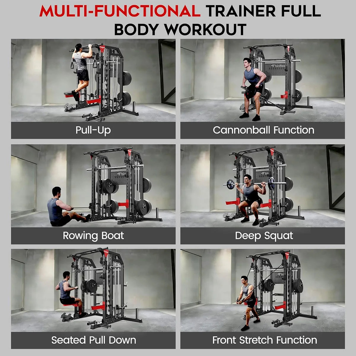 Pooboo Multi Function Power Cage With Dual Pulley Cable Crossover