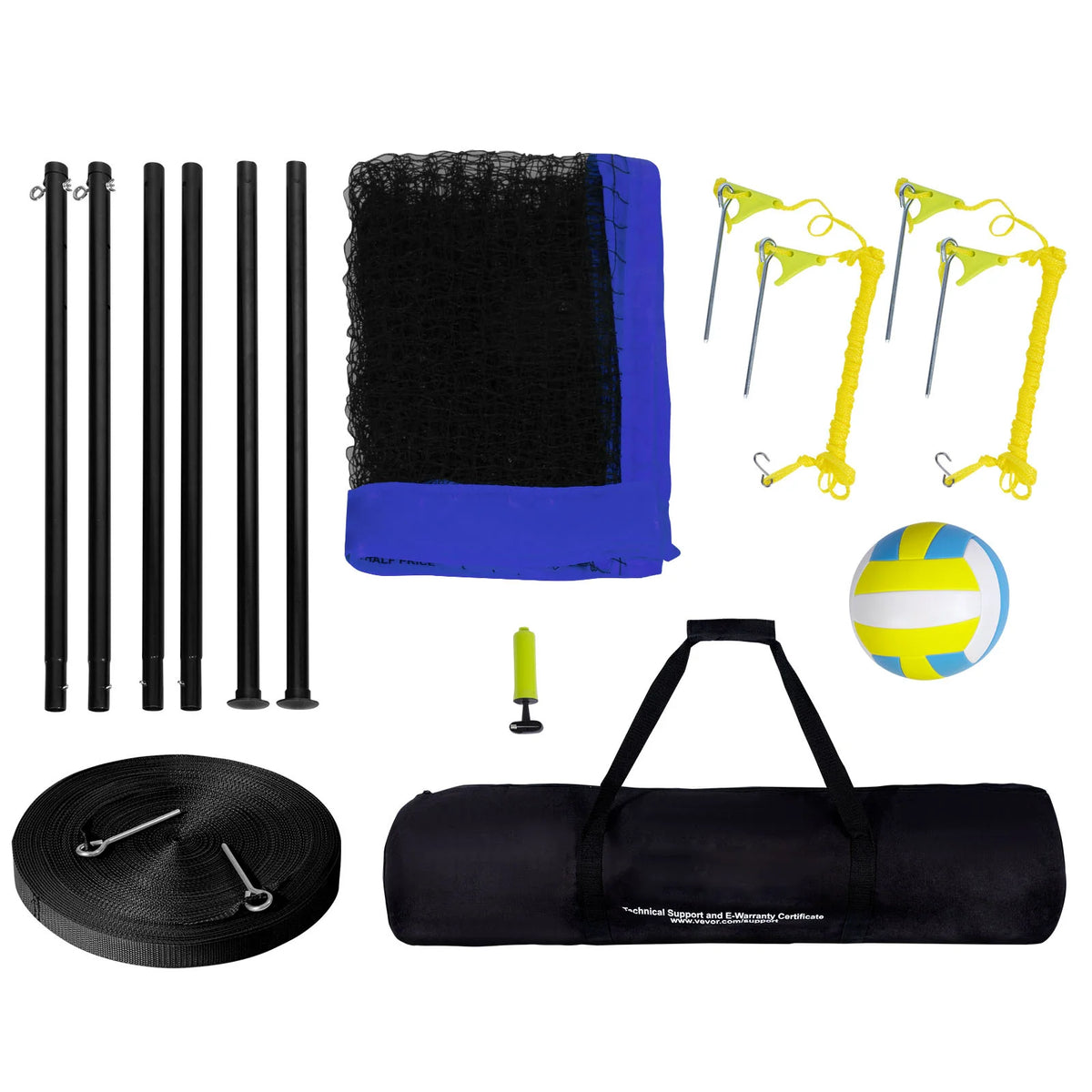 SucceBuy Outdoor Volleyball Net System Adjustable Height Steel Poles with PVC Volleyball Pump Carrying Bag for Beach Lawn