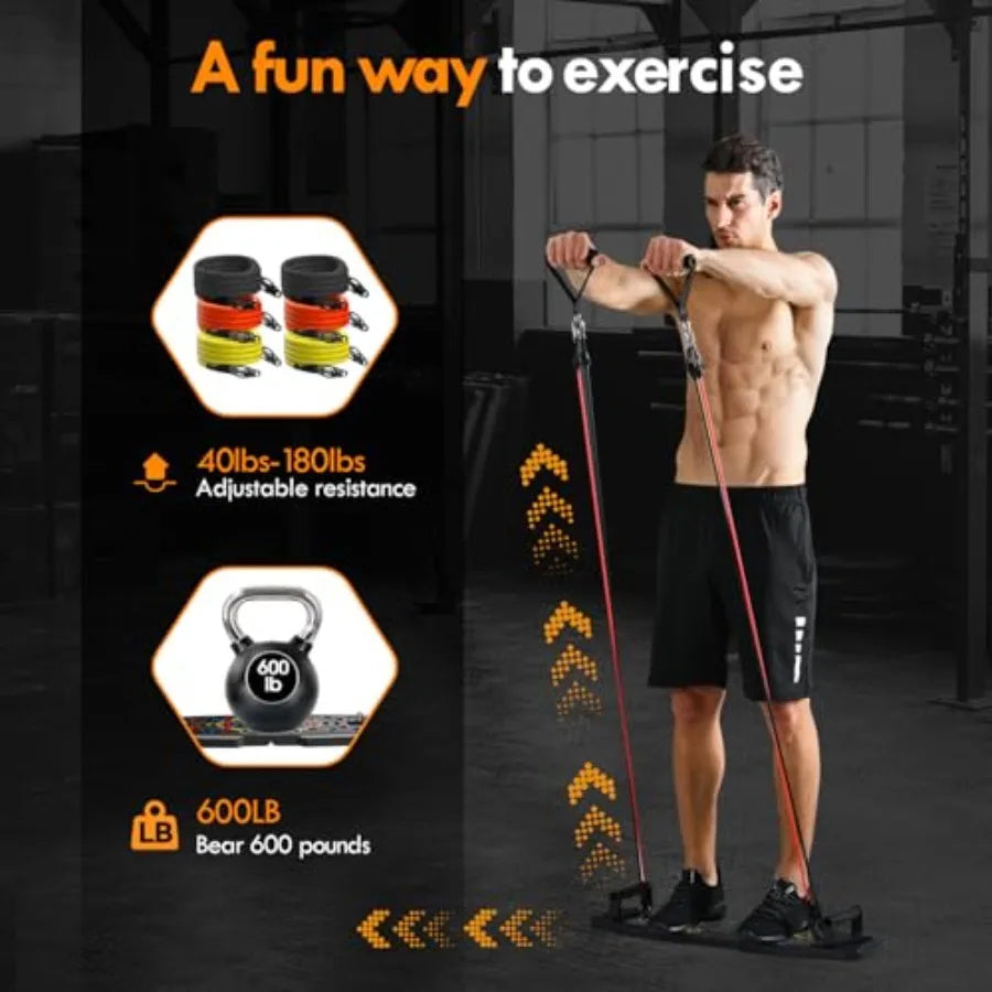 Portable Push Up Board With Pilates Bar And Resistance Bands