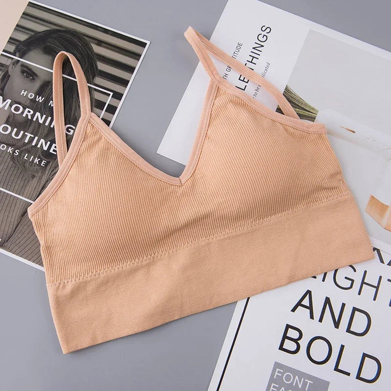 Women Seamless Tube Top Crop Bra Cotton Sports Underwear Female Backless Outdoor Fitness Bralette Brassiere Tops