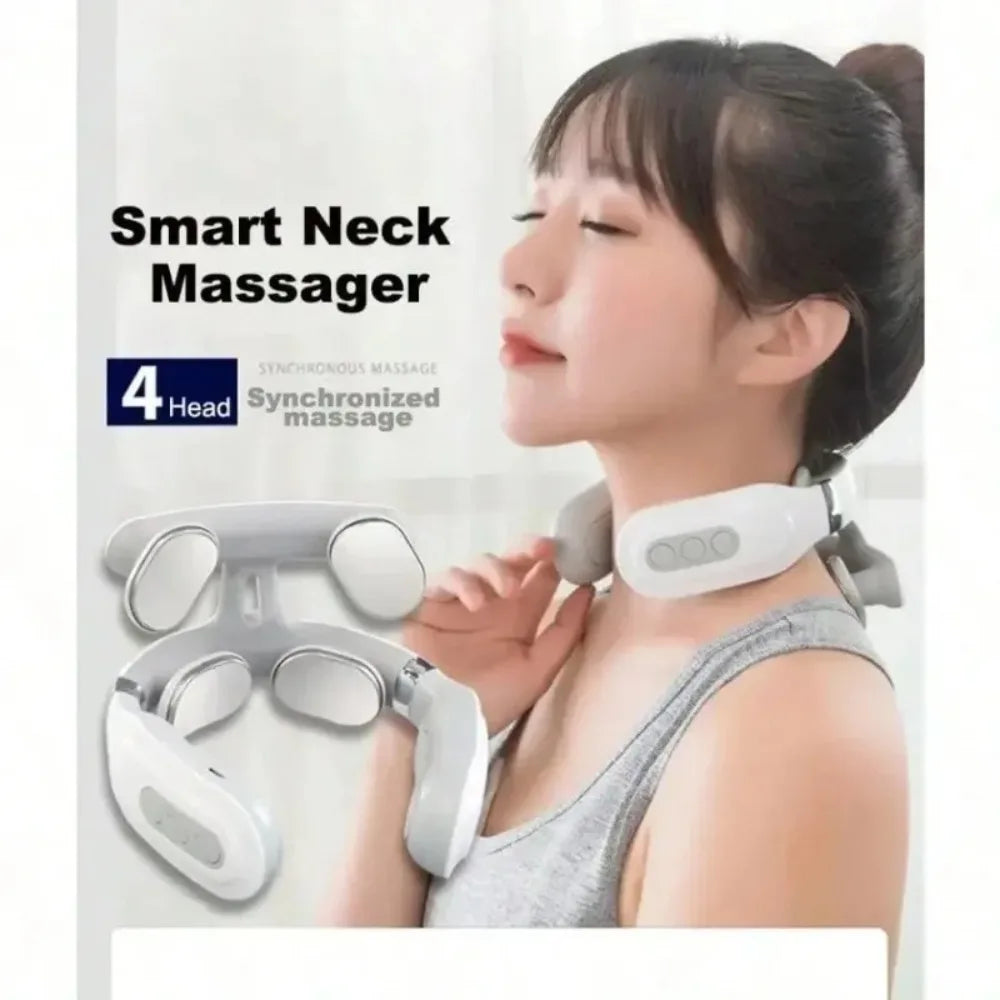 Adjustable USB Rechargeable Heated Neck Massager With Four Massage Heads