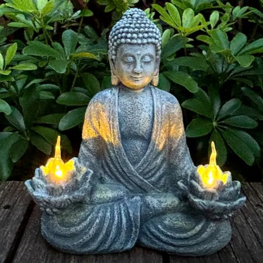 Buddha Statue for Home and Outdoor Decor Solar Powered Flickering LED, Garden Light Zen Meditation Spiritual Room Decor- Buddha