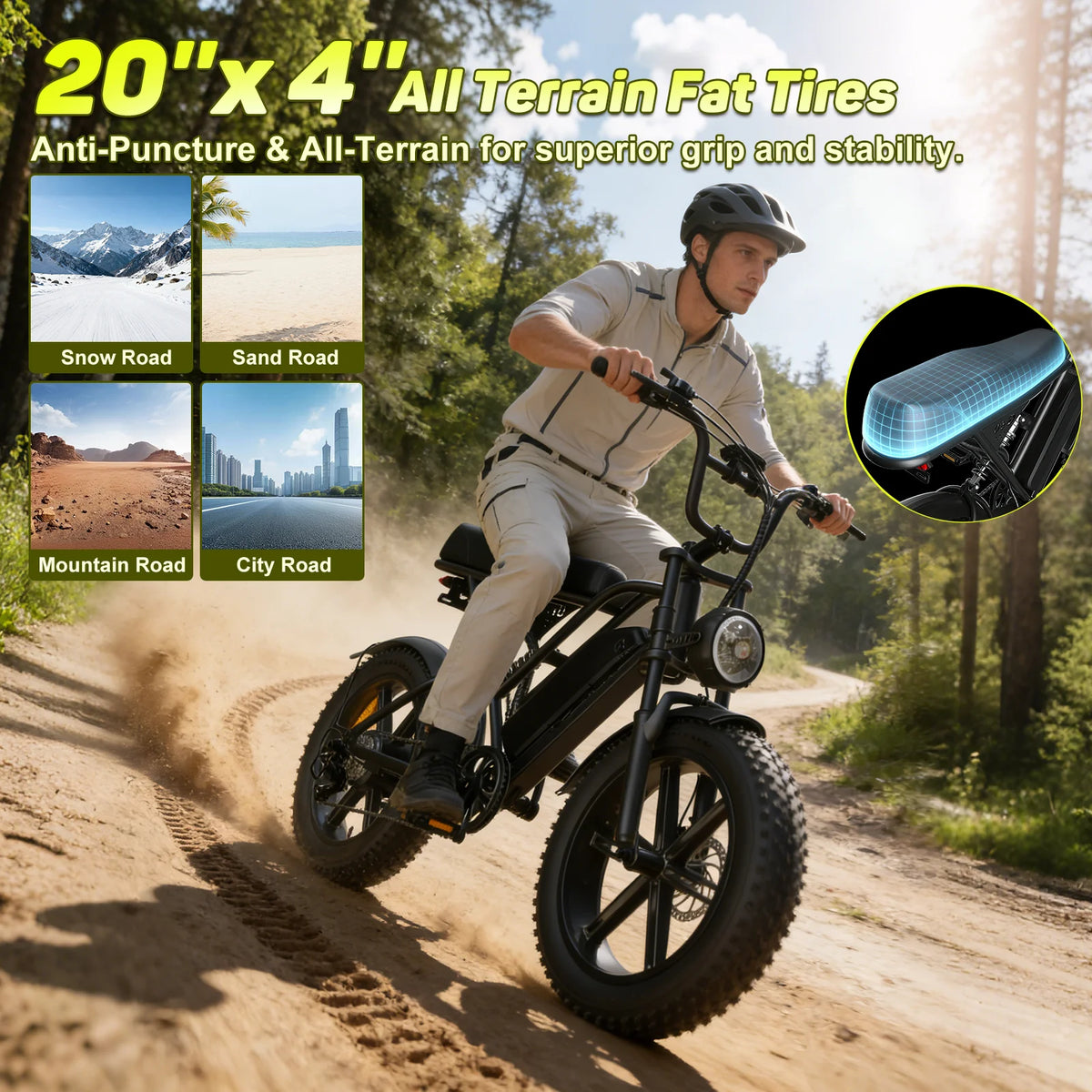 OBX 48V 15Ah Electric Mountain Dirt Bike For Adults 1000W 20"x4 Off Road Fat Tire E-Bike Electric Bicycles Motorcycle