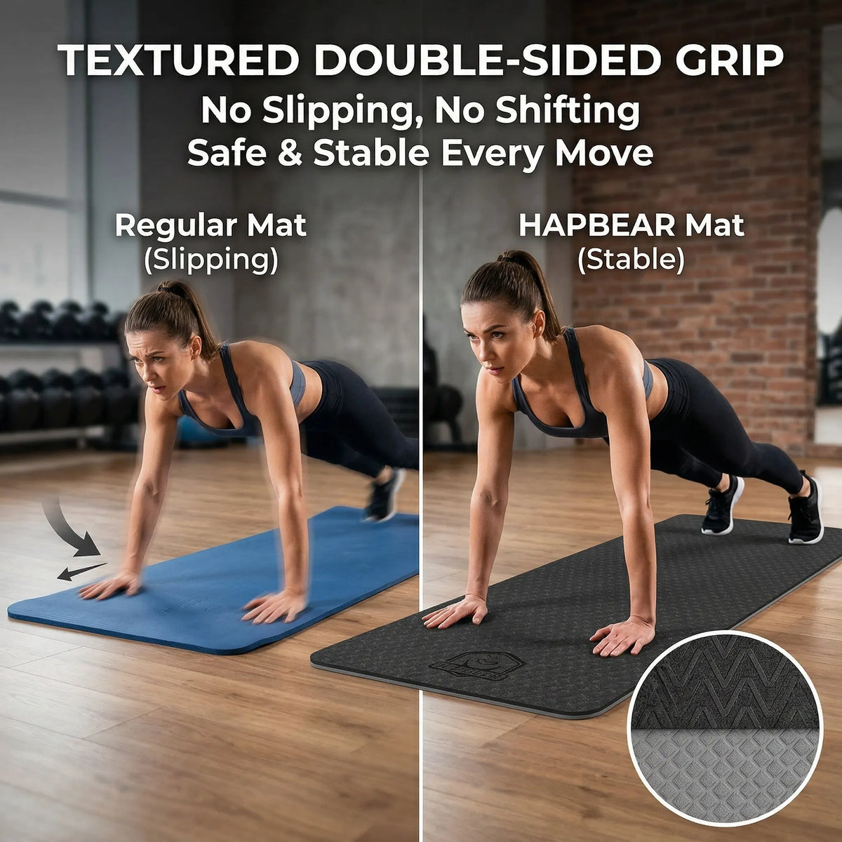 HAPBEAR Non Slip TPE Yoga Mat for Workouts and Pilates