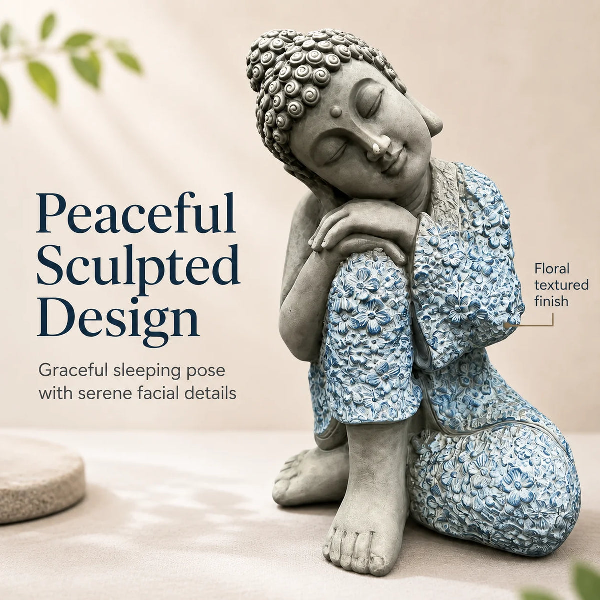 Buddha Statue Sleeping Buddha Garden Sculpture Resin Zen Decor Outdoor Patio Home Meditation Room Ornament Blue Grey Figurine
