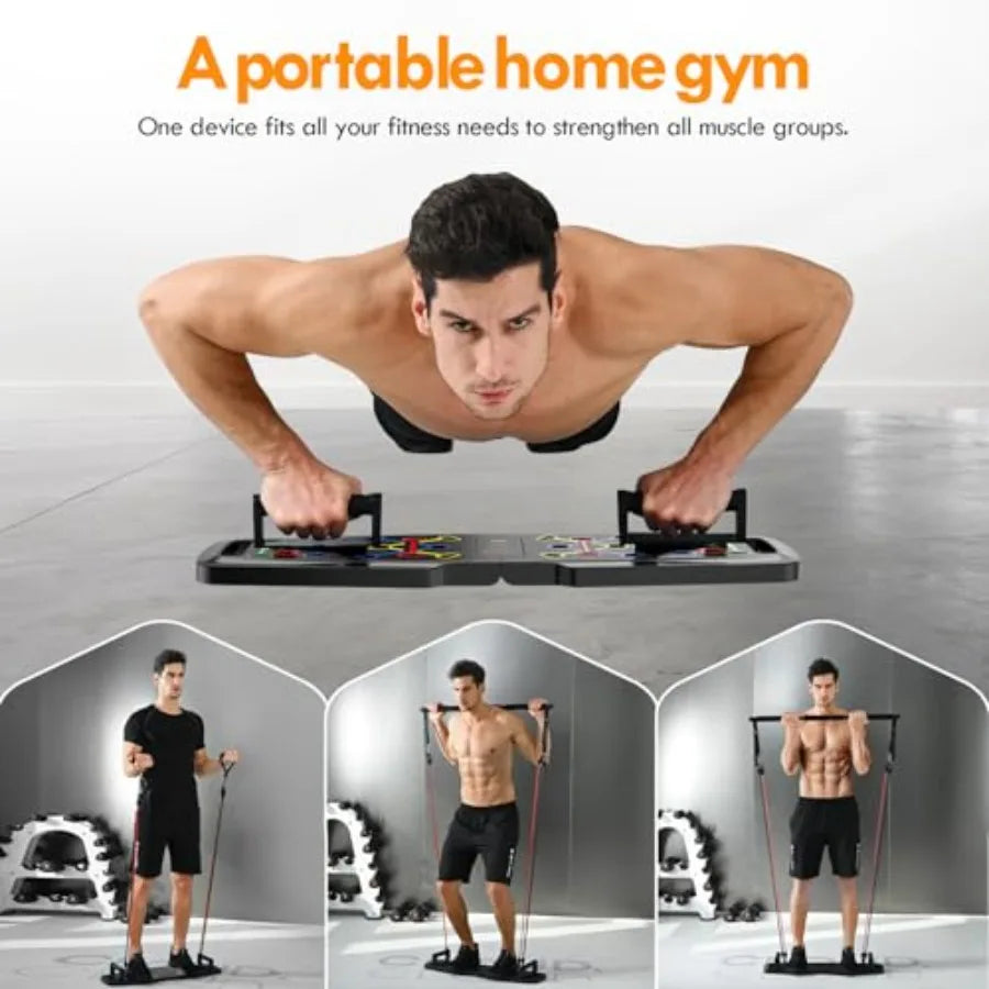 Portable Push Up Board With Pilates Bar And Resistance Bands