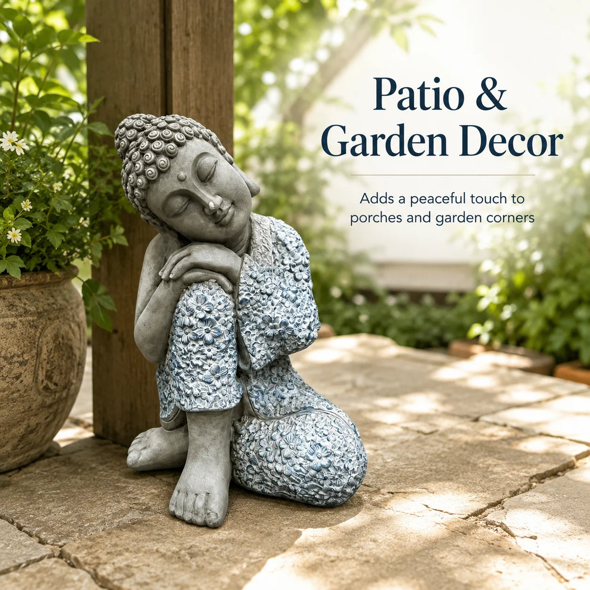 Buddha Statue Sleeping Buddha Garden Sculpture Resin Zen Decor Outdoor Patio Home Meditation Room Ornament Blue Grey Figurine