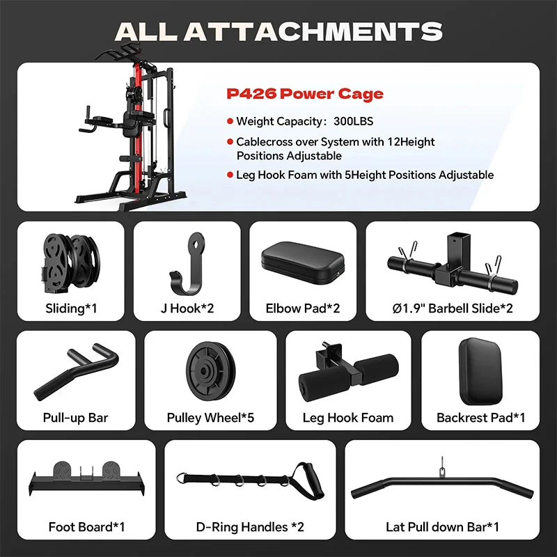 Pooboo Power Tower Pull Up and Dip Station Cable Machine