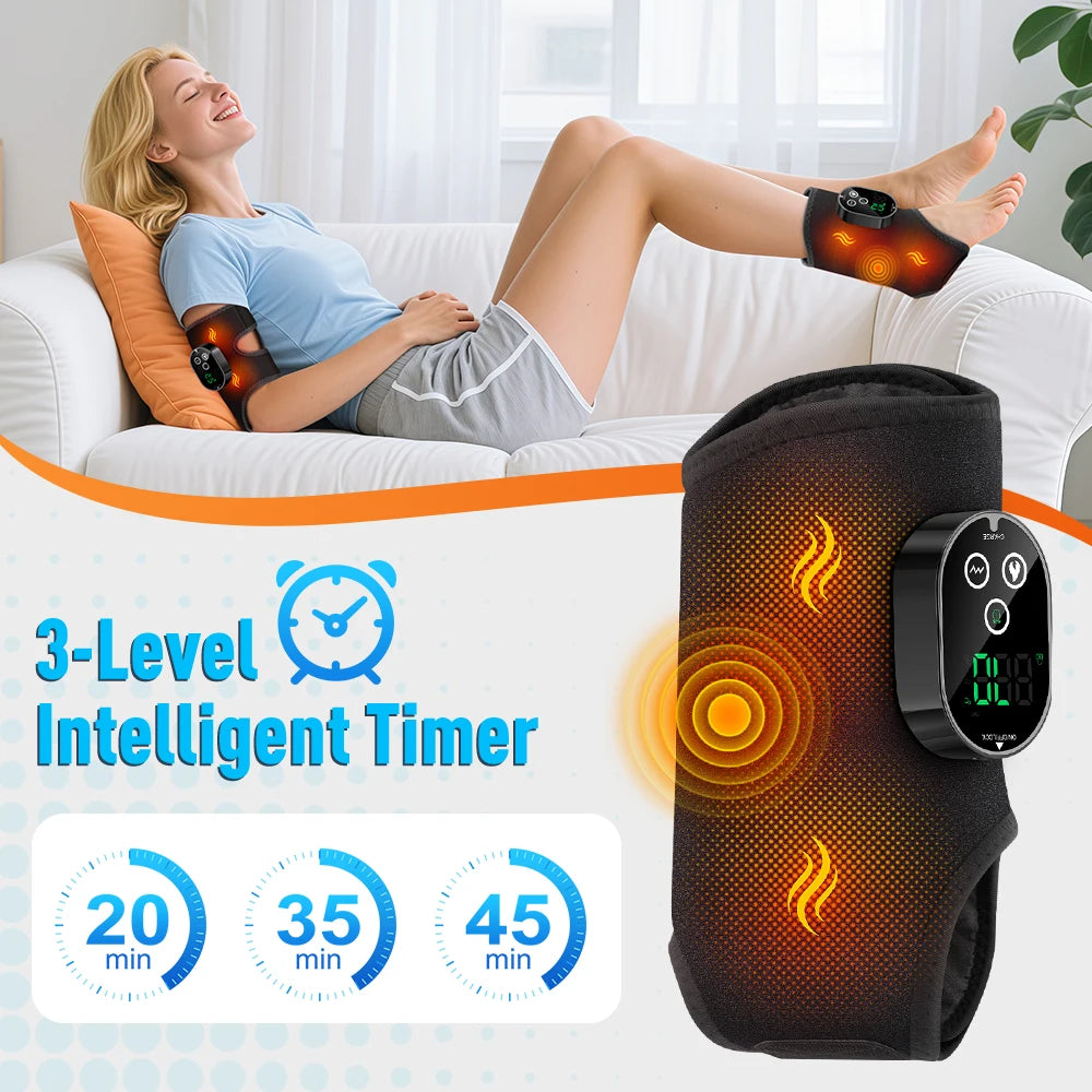 Heated Ankle Massager Black Foot Wrap Dual Motor 3 Speeds 6 Heat Levels Timer Type-C Rechargeable for Foot Calf Arm Home Travel
