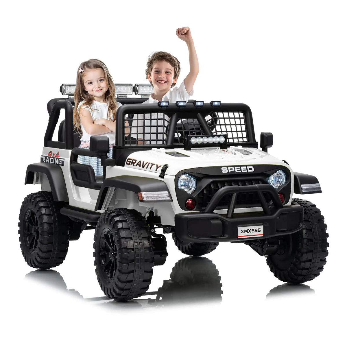 24V 2 Seater Kids Ride On Truck With Parent Remote, 4WD Dual Motor Electric Car, 100 Min Playtime, LED Lights, Music, 110 Lbs
