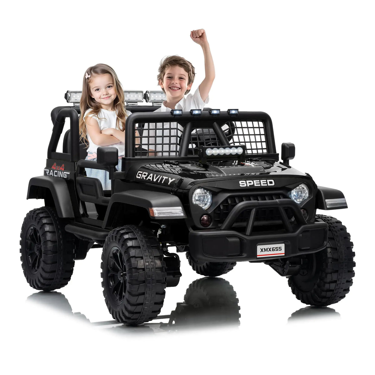 24V 2 Seater Kids Ride On Truck With Parent Remote, 4WD Dual Motor Electric Car, 100 Min Playtime, LED Lights, Music, 110 Lbs
