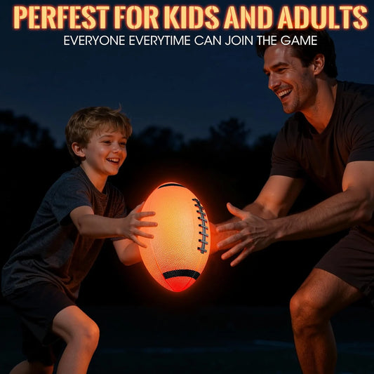 LED Glow Football, Light Activated Rugby Ball Toy for Night Play, Waterproof Heavy Duty Rubber Sports Ball, Indoor Outdoor Family Game, High Quality Festival Gift for Boys Girls Adults