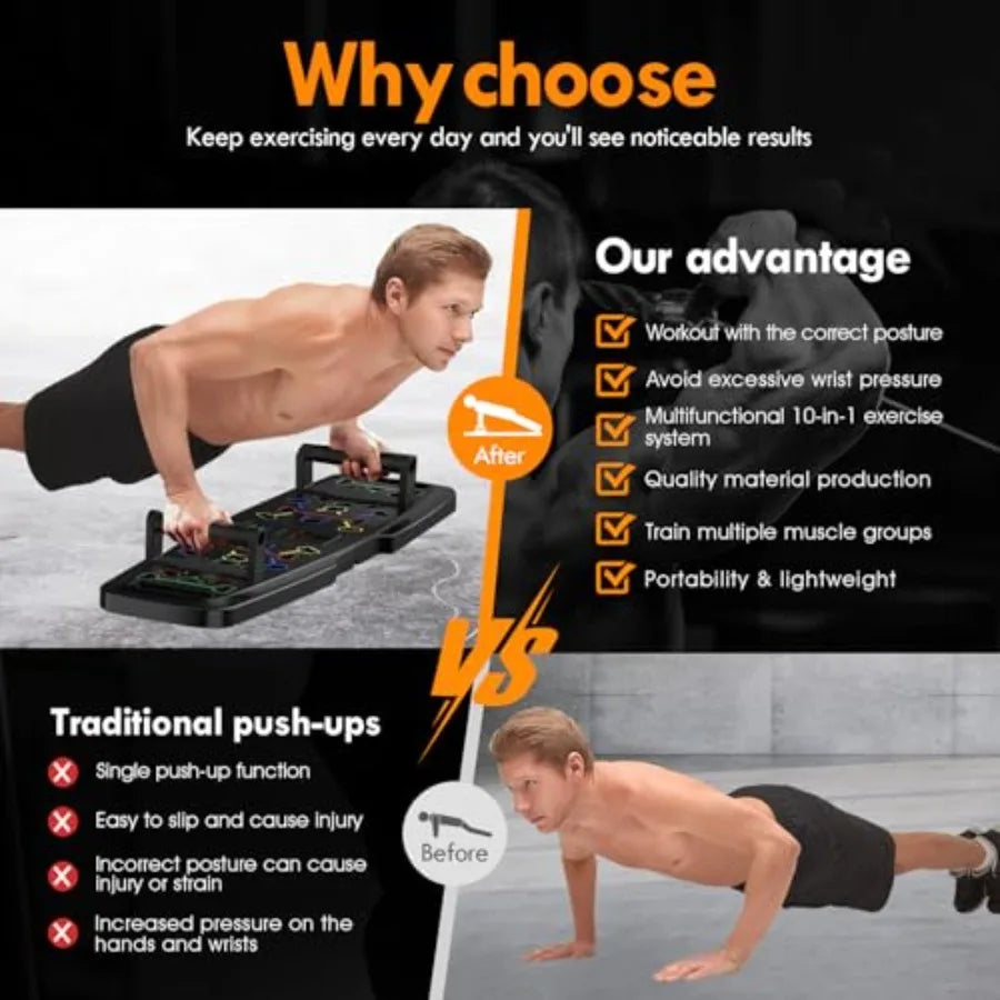 Portable Push Up Board With Pilates Bar And Resistance Bands