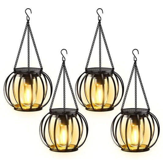 4 Pack Solar Lanterns Outdoor Waterproof, Upgraded Metal Hanging Solar Lights Outdoor Lanterns, Brighter Auto On/Off Outdoor Hanging Lantern for Yard Patio Pathway Porch Garden Decor