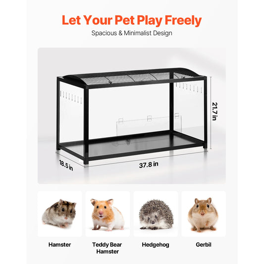 SucceBuy 37.8 x 18.5 x 21.7 inch Hamster Cage 360° Viewing Transparent Hamster Habitats with Front Door for Rats, Guinea Pigs
