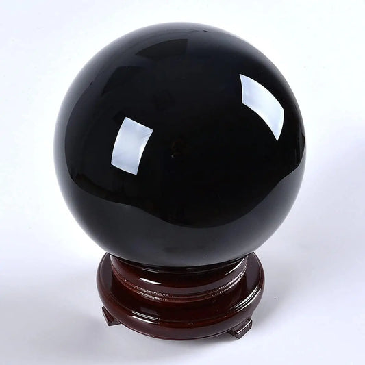 LONGWIN 200MM Black/Clear Crystal Ball Meditation Glass Sphere Photo Prop Free Stand For Divination Healing Photography Decor