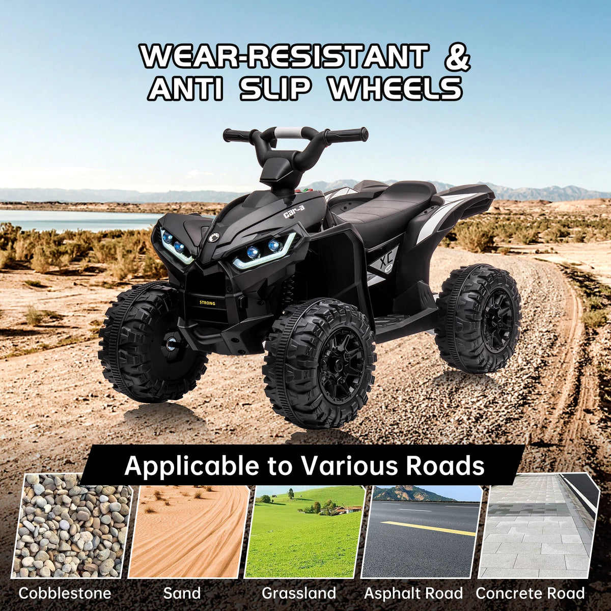 12V Kids Ride On ATV 4 Wheeler Electric Car With Parent Remote Control LED Lights Music Horn Rechargeable Battery All Terrain Tires