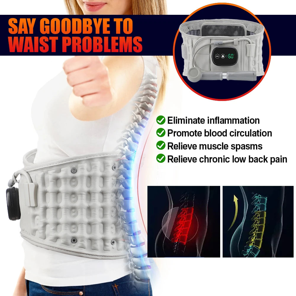 Electric Heating Waist Massage Belt Inflatable Lumbar Protector Back Airbag Support Cordless Vibration Massager Muscle Relax