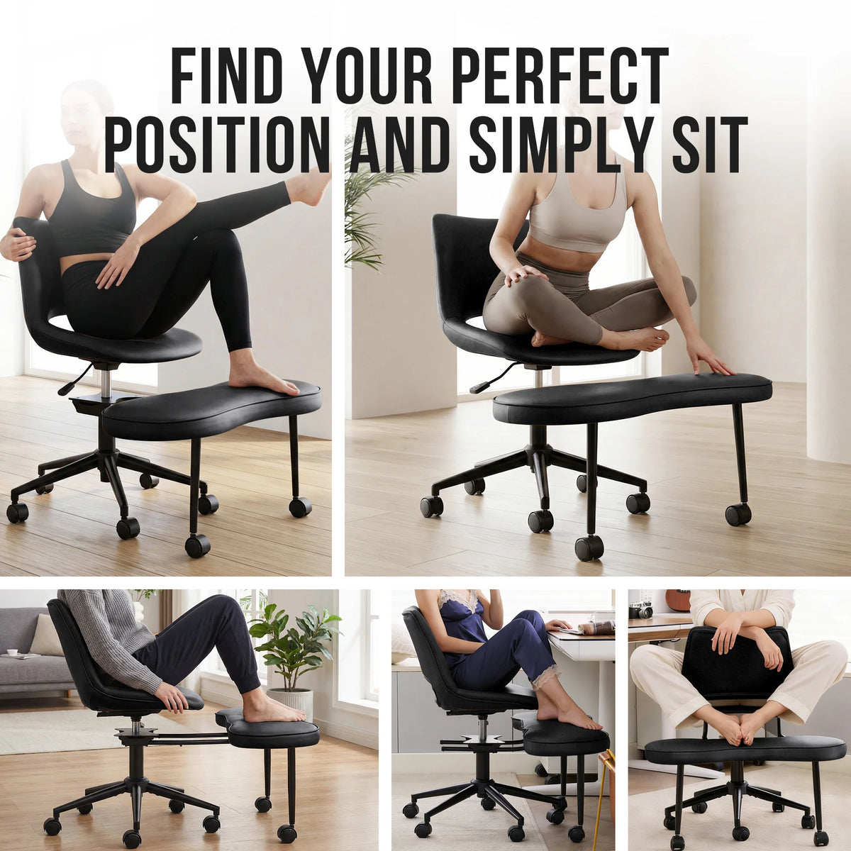 Ergonomic Cross-Legged Lounge Chair, Adjustable Height, Lumbar Support, 360° Swivel, Wide Seat, Sturdy Steel Base, Wheels, for Meditation, Yoga